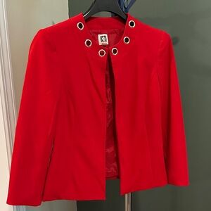 Anne Klein Red Blazer with Contemporary Tailoring and Eyelet Accents